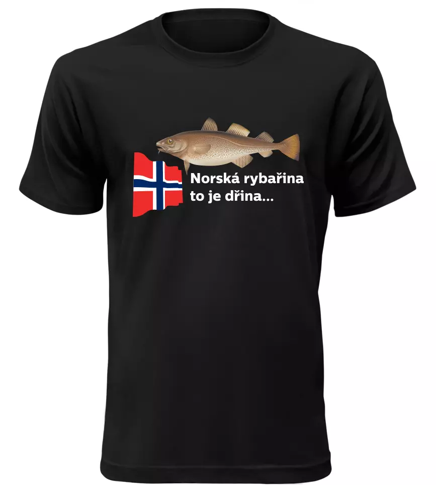 Pánské rybářské tričko Norská rybařina to je dřina černé