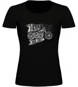 Dámské motorkářské tričko Live Fast Ride Free černé