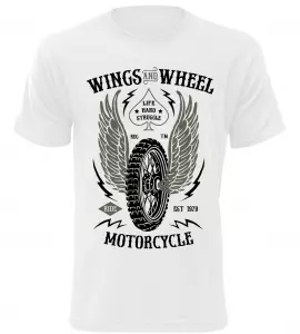 Pánské motorkářské tričko Wings and Wheel Motorcycle bílé