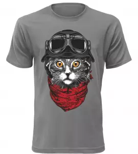Pánské tričko Moto kočka šedé