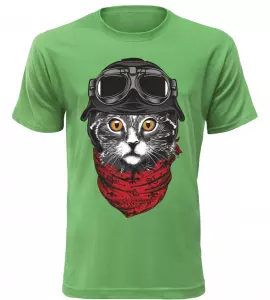 Pánské tričko Moto kočka zelené