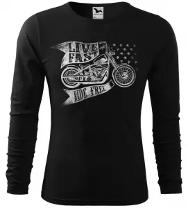 Pánské tričko pro motorkáře Live Fast Ride Free černé long