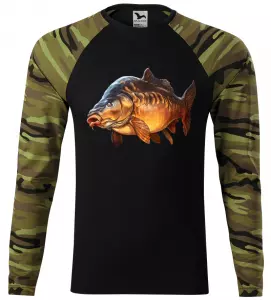 Pánské tričko pro rybáře s kaprem zelená camouflage