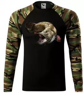 Pánské tričko pro rybáře se štikou hnědá camouflage