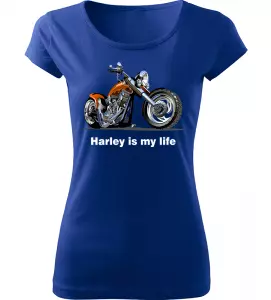 Dámské tričko s motorkou Harley is my life modré