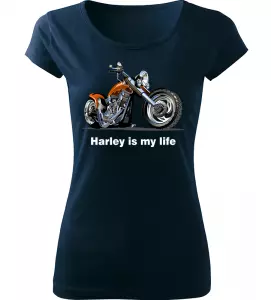 Dámské tričko s motorkou Harley is my life navy