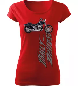 Dámské tričko s motorkou Harley Davidson červené