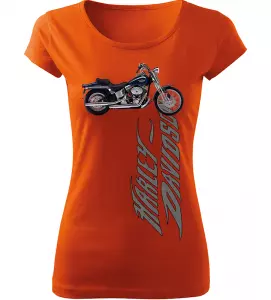 Dámské tričko s motorkou Harley Davidson oranžové