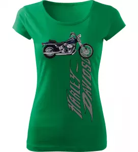 Dámské tričko s motorkou Harley Davidson zelené