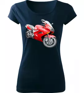 Dámské tričko s červenou motorkou navy