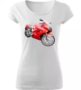 Dámské tričko s červenou motorkou bílé