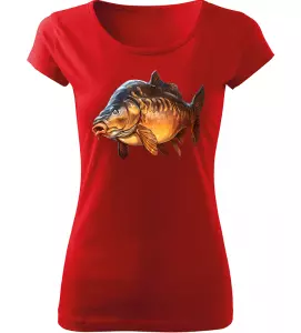 Dámské rybářské tričko s barevným kaprem červené