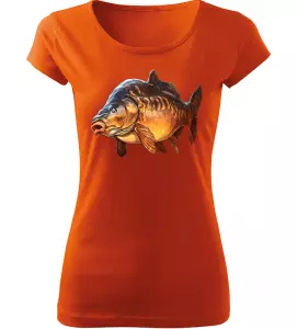 Dámské rybářské tričko s barevným kaprem oranžové