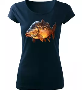 Dámské rybářské tričko s barevným kaprem navy