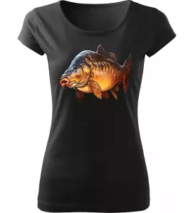 Dámské rybářské tričko s barevným kaprem černé