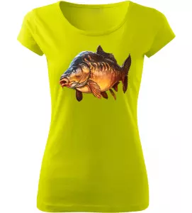 Dámské rybářské tričko s barevným kaprem limetkové
