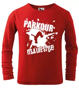 Dětské tričko Parkour je můj život s dlouhým rukávem červené
