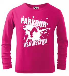 Dětské tričko Parkour je můj život s dlouhým rukávem růžové