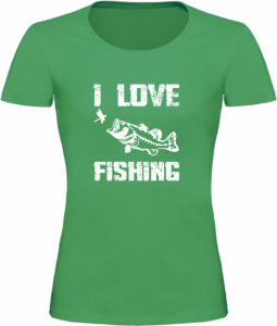 Dámské Rybářské tričko I Love Fishing zelené