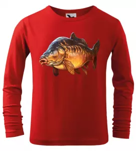 Dětské rybářské tričko s dlouhým rukávem a barevným kaprem červené