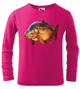 Dětské rybářské tričko s dlouhým rukávem a barevným kaprem růžové