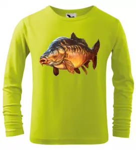 Dětské rybářské tričko s dlouhým rukávem a barevným kaprem limetkové