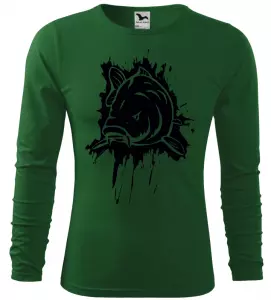 Pánské rybářské tričko s kaprem zelené long