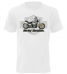 Pánské tričko se stříbrnou motorkou Harley bílé