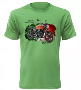 Pánské tričko s motorkou Moto Guzzi V7 zelené