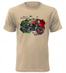 Pánské tričko s motorkou Moto Guzzi V7 pískové