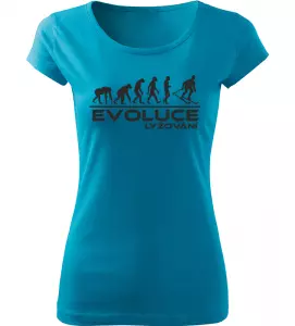 Dámské tričko Evoluce Lyžování tyrkysové