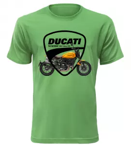 Pánské tričko s motorkou Ducati Scrambler zelené