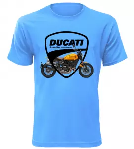 Pánské tričko s motorkou Ducati Scrambler azurové