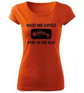 Dámské rybářské tričko Muži mě chtějí oranžové