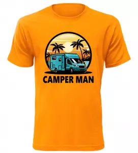 Pánské tričko s karavanem CAMPER MAN oranžové