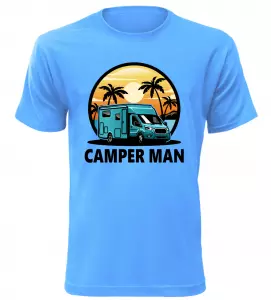 Pánské tričko s karavanem CAMPER MAN azurové
