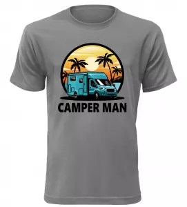 Pánské tričko s karavanem CAMPER MAN šedé