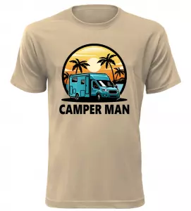 Pánské tričko s karavanem CAMPER MAN pískové