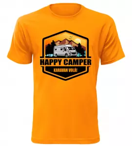 Pánské tričko s karavanem HAPPY CAMPER oranžové