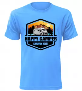 Pánské tričko s karavanem HAPPY CAMPER azurové