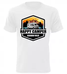 Pánské tričko s karavanem HAPPY CAMPER bílé