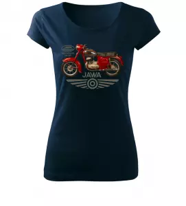 Dámské tričko s motorkou Jawa 125 navy