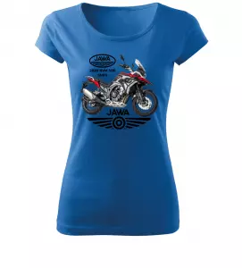 Dámské tričko s motorkou Jawa RVM 500 azurové