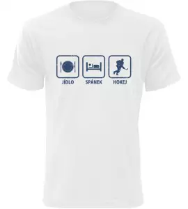 Pánské tričko Jídlo Spánek Hokej bílé