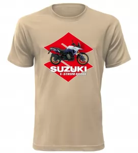Pánské tričko s motorkou Suzuki V-Storm 800DE pískové