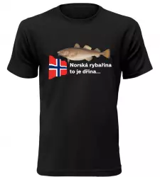 Pánské rybářské tričko Norská rybařina to je dřina černé