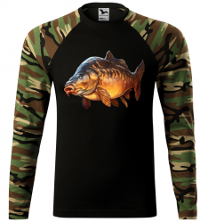 Pánské tričko pro rybáře s kaprem hnědá camouflage