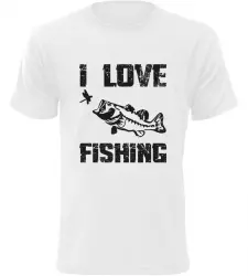 Pánské Rybářské tričko I Love Fishing bílé
