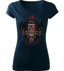 Dámské tričko s motorem V8 navy
