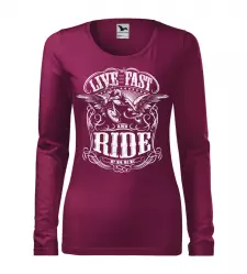 Dámské tričko s dlouhým rukávem LIVE FAST AND RIDE fuchsiové